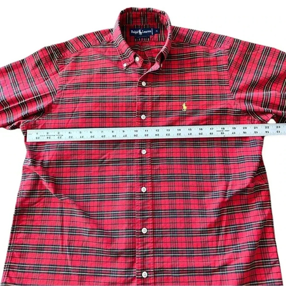 RALPH LAUREN Red Plaid Button Up Shirt sz M Medium Weight 100% Cotton Tartan - Picture 5 of 9